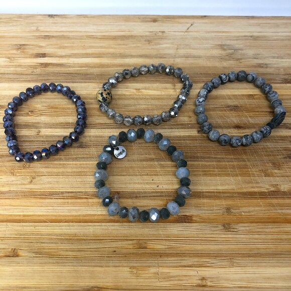 Gray/Dark Gray Gemstone Sparkle Stackable Bracelets  Set of 4 - Picture 1 of 5